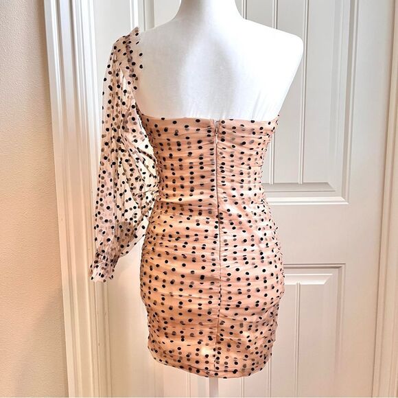 Majorelle Revolve mini dress polka dot black nude ruching size small - Picture 5 of 12